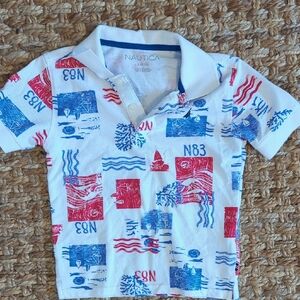 Nautica Kids Graphic Polo Shirt - White, Red, Blue Boys Size 6